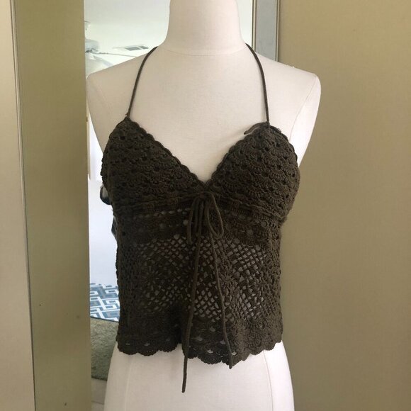 Homemade Crochet Y2K Green Halter Crop Top Small Sweetheart Festival Whimsigoth - Picture 7 of 9
